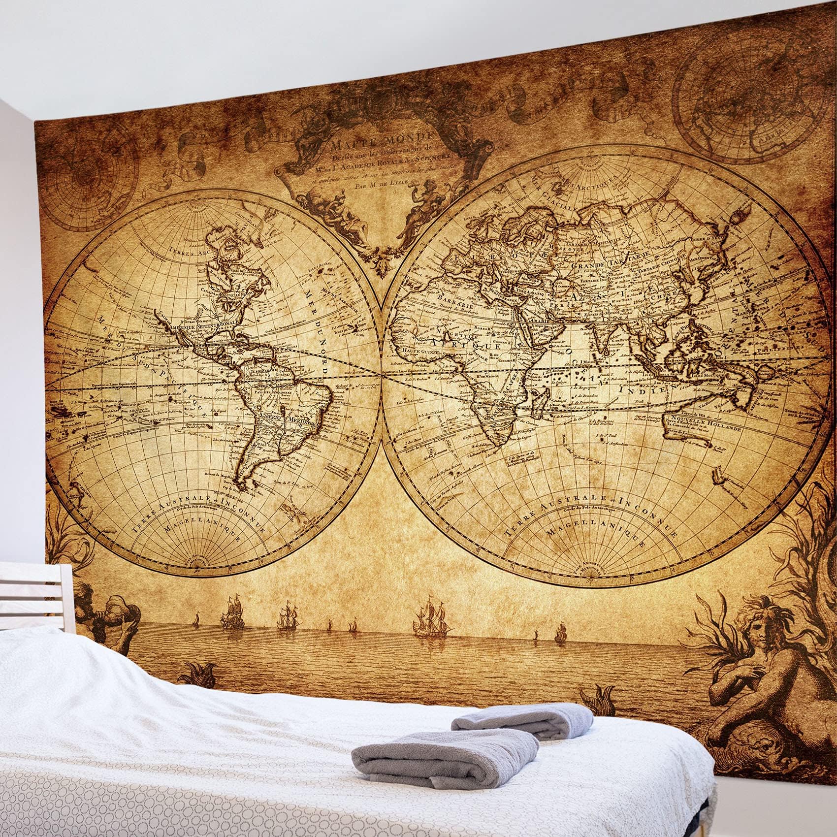LBWorld Map Tapestry Retro Sea Route on Ancient Treasure Map Wall Hanging Nautical Tapestries for Living Room Bedroom Dorm Decor,80Wx60H inches