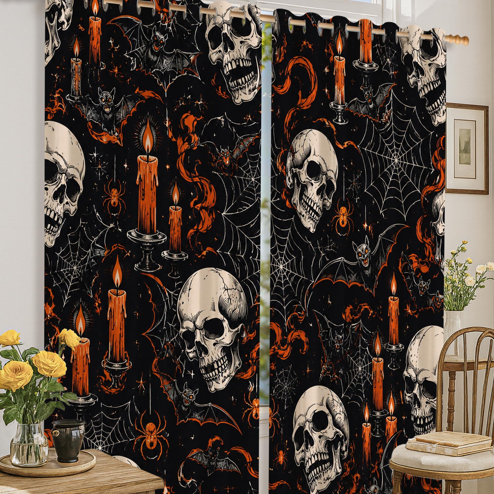 Rideaux occultants gothiques vintage au motif toile d'araignée tissé lourd 160cm