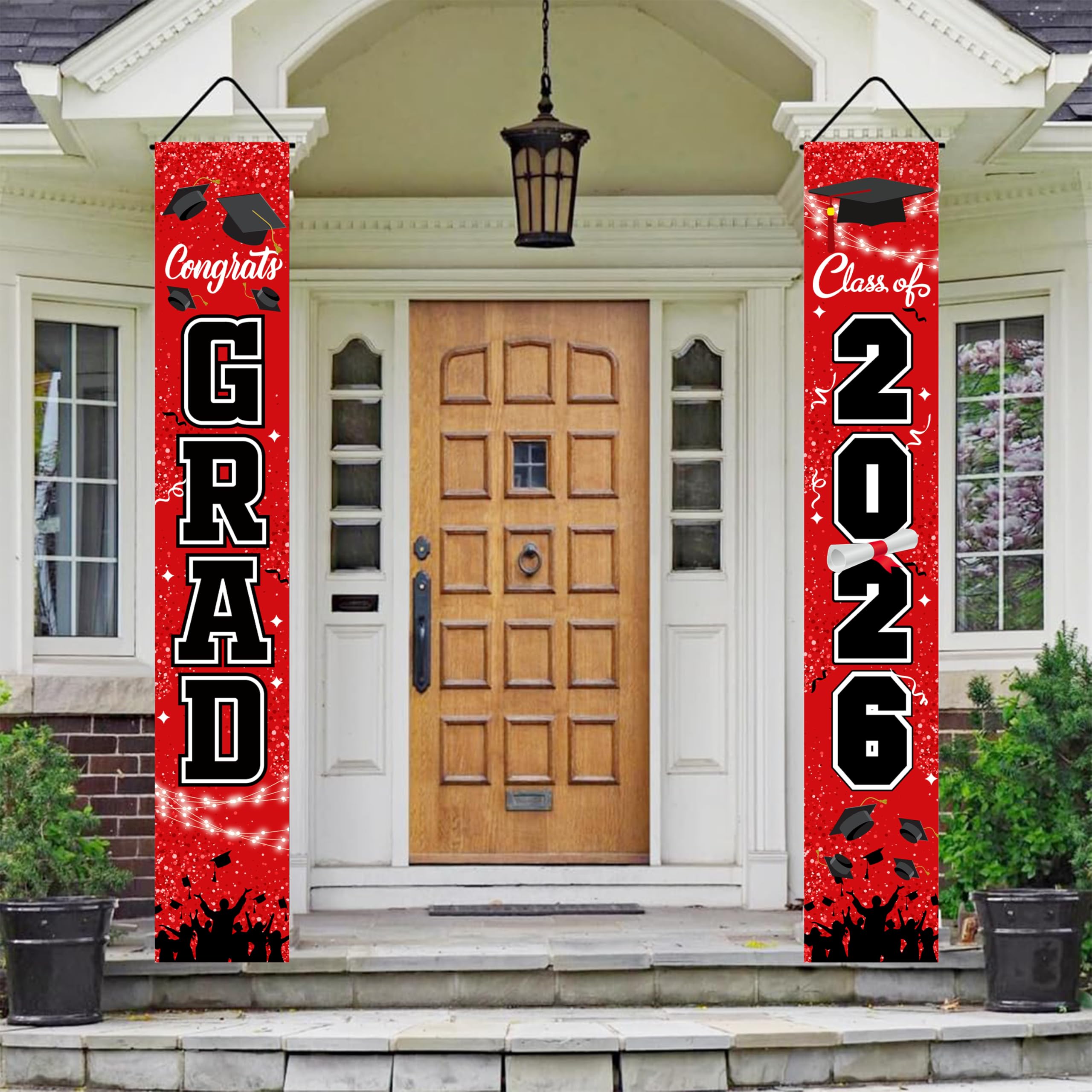 Photo 1 of Graduation Decorations Class of 2026 Red - Porch Banner Door Sign for Front Door Outdoor Yard, Weather-Resistant Welcome Congrats Grad Hanging Flag, High School College Party Supplies