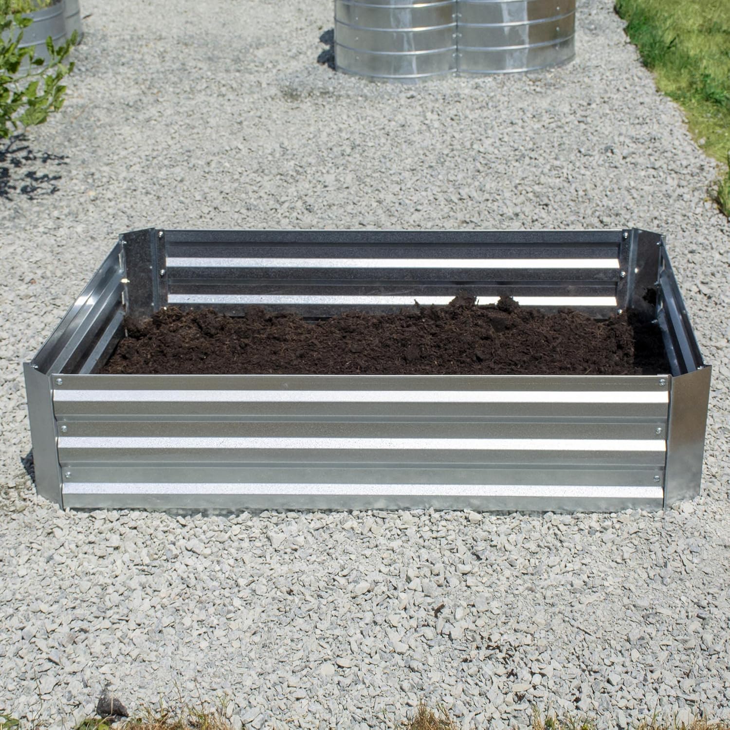 Grapevine Galvanized Steel Raised Garden Bed, Rectangular, Silver