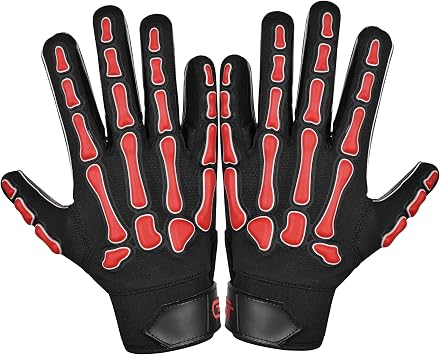 Glorious Traders Youth Football Gloves American Wide Receiver Injected Bones Football Gloves for Adult Men Women & Boys with Super Sticky Silicone Grip Palms