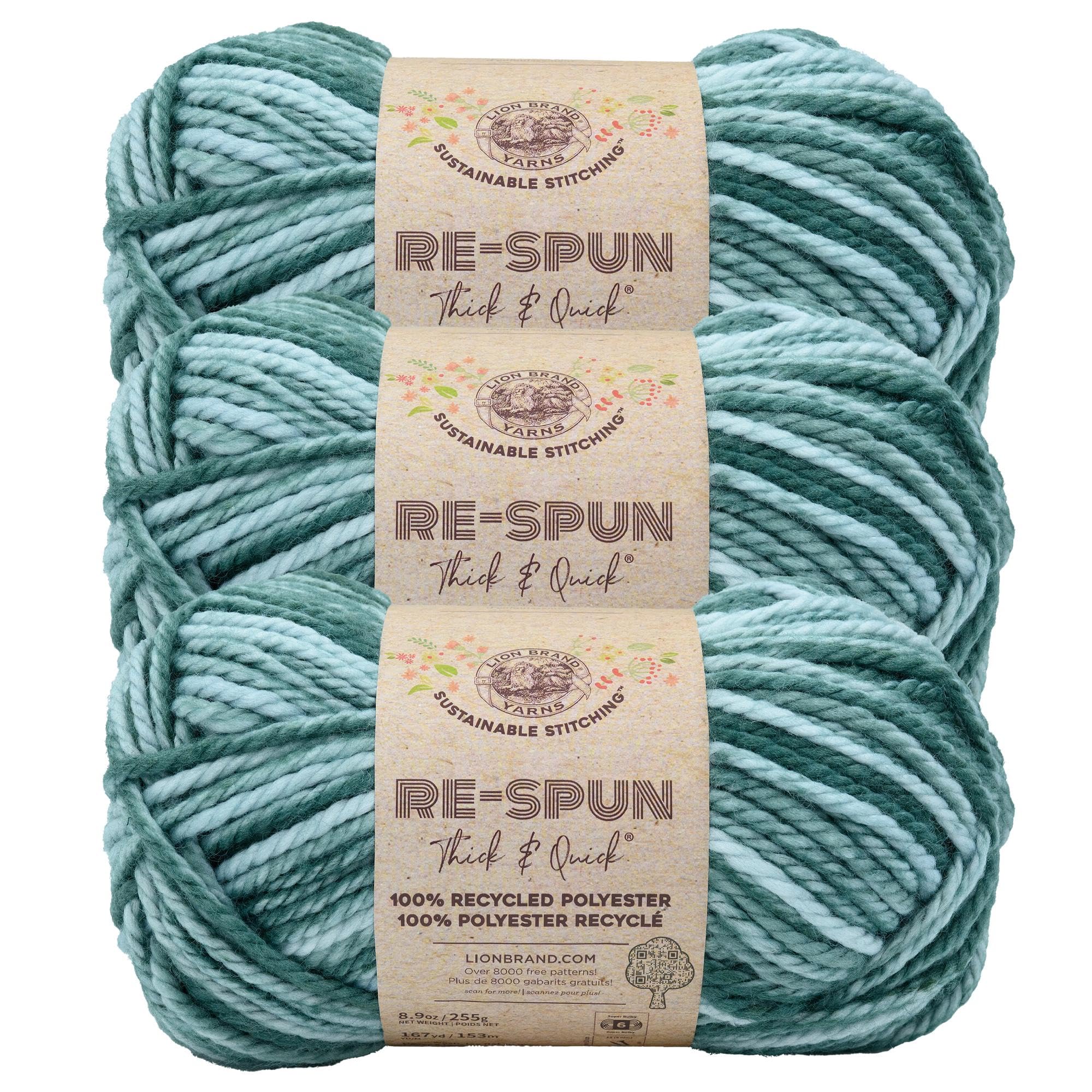 Lion Brand Yarn, Re-Spun Thick & Quick Yarn, Mint Julep Multicolor, 3 Pack