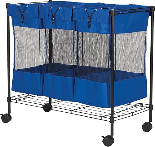 Household Essentials Clasificador de lavandería con ruedas, bolsas de malla extraíbles triples, marco de alambre resistente, ruedas de deslizamiento