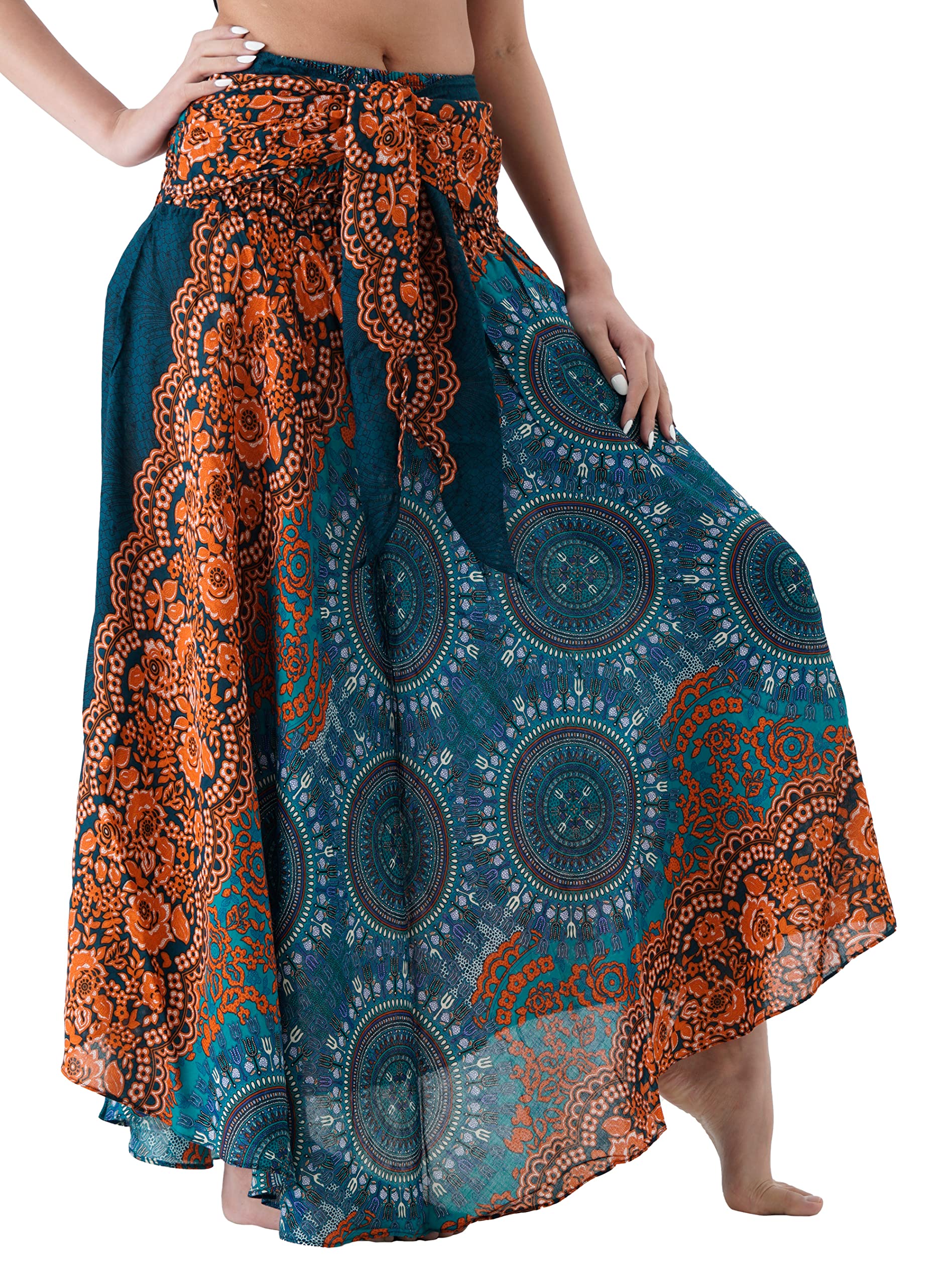B BANGKOK PANTSLong Skirts for Women Maxi Boho Skirt Floral Print, Bohorose Green, One Size
