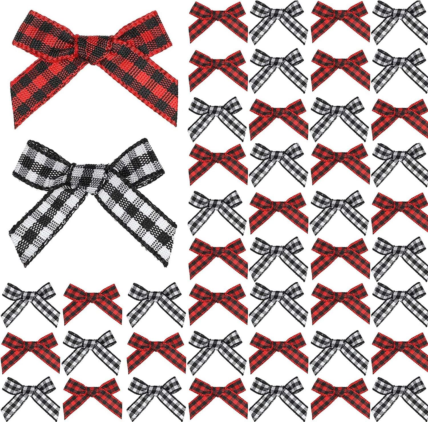 Benwanfee 100 Pieces Mini Buffalo Plaid Bows Gingham Craft Ribbon Wreaths Bows for Sewing, Gift, DIY Craft, Wedding Decoration Ornament