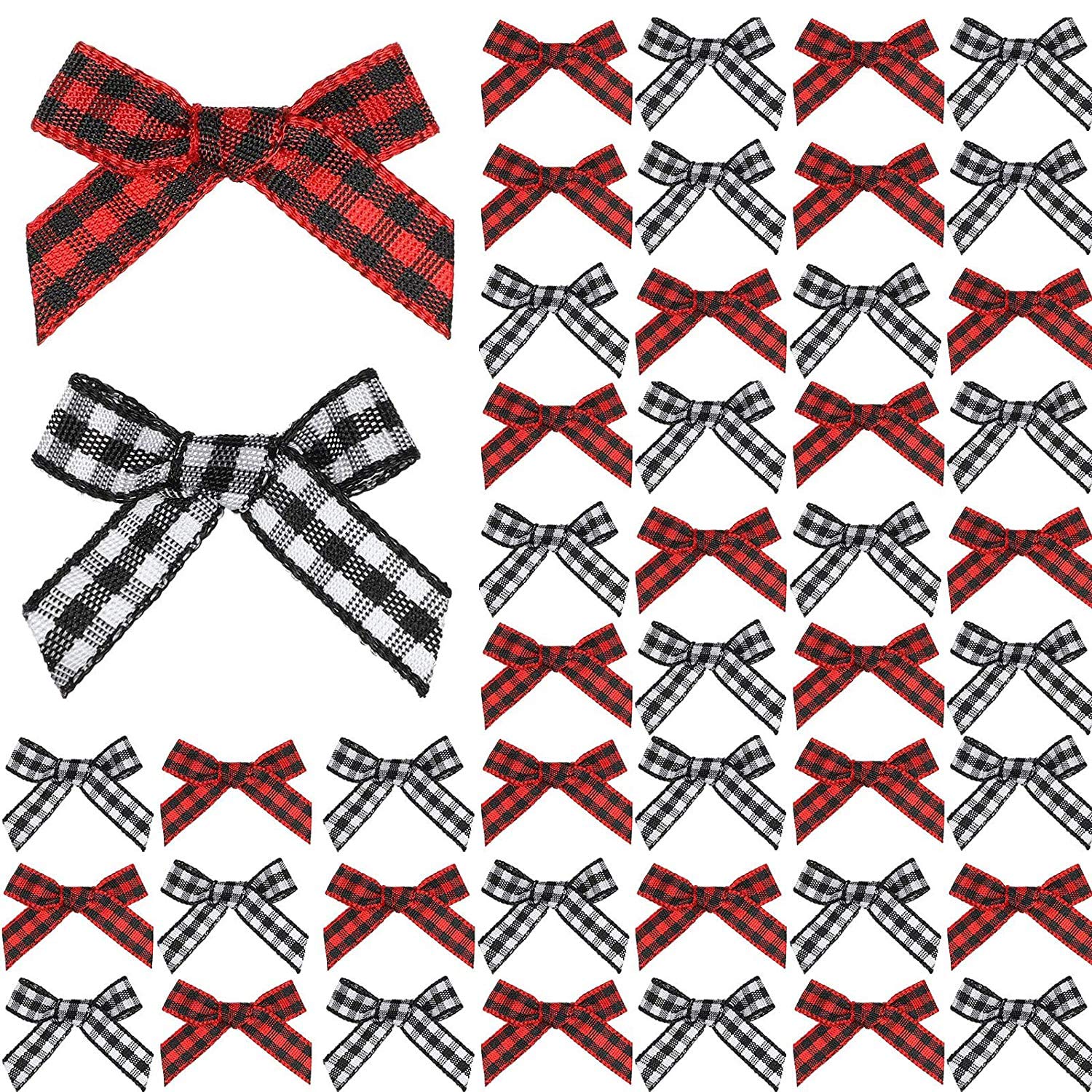 Soplus 100 Pieces Mini Buffalo Plaid Bows Gingham Craft Ribbon Wreaths Bows for Sewing, Gift, DIY Craft, Wedding Decoration Ornament