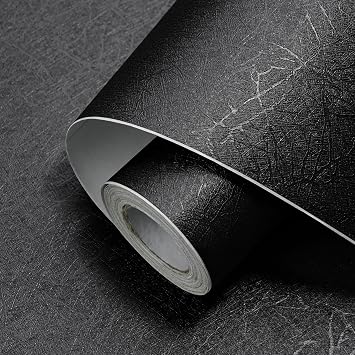 Black Silk Peel and Stick Wallpaper 17.3" x 300" Removable Self Adhesive Textured Contact Paper Vinyl Decorative Wall Paper for Bedroom Living Room