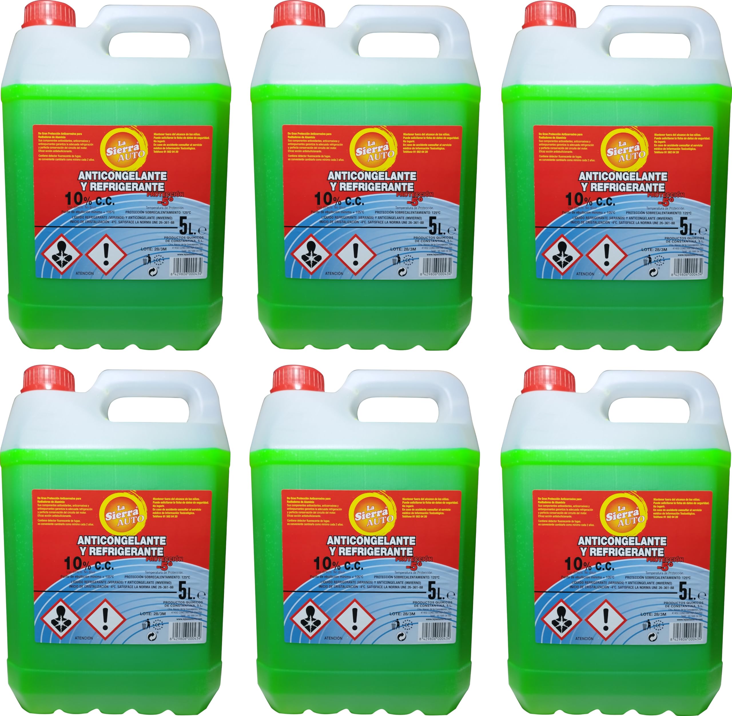 Onlissa Anticongelante Y Refrigerante para Coche 10% c.c. Proteccion -5º 5L (6 Unidades)