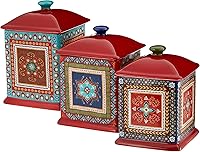 Certified International Monterrey 3-Piece Multicolor Ceramic Canister Set - Hand Painted Kitchen Storage by Veronique Charon