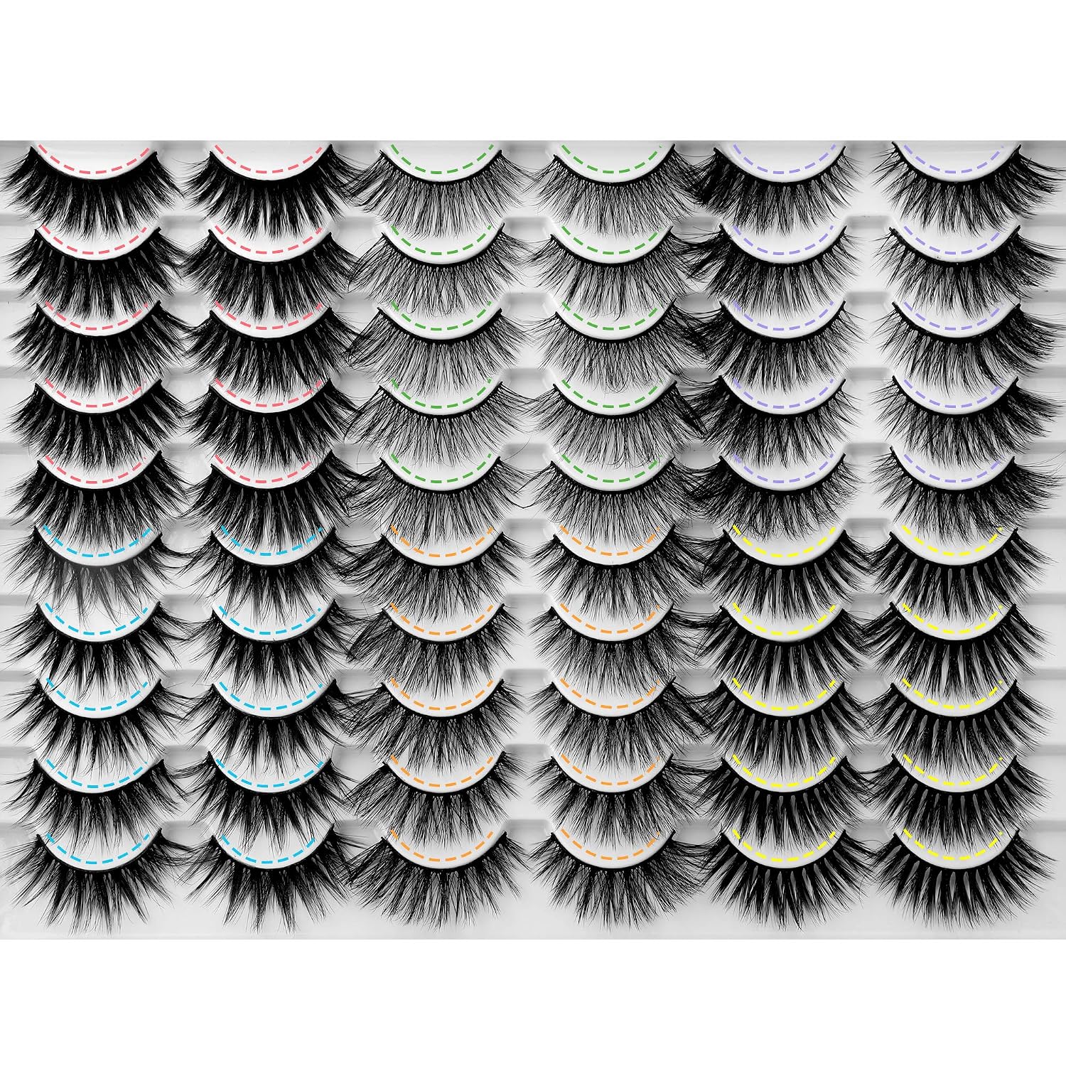 JIMIRE 30 Pairs False Eyelashes 6 Styles Mixed Lashes Pack 14-17mm Long Volume Fake Lashes 3D Fluffy Faux Mink Eyelashes for Variety Makeup