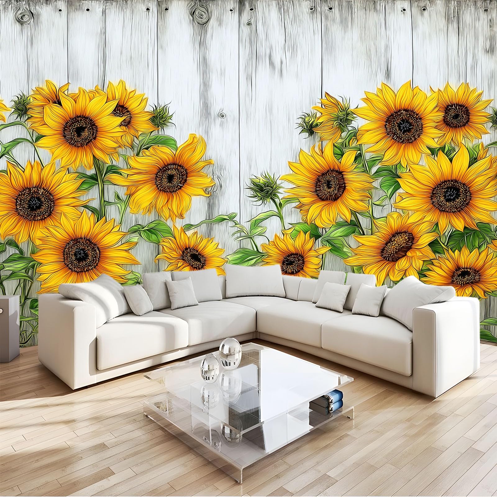 Tapeta z włókniny w stylu retro, słonecznik, deska drewniana, wiejskie kwiaty, 300 x 210 cm, z efektem 3D, fototapeta - nowoczesna tapeta ścienna, tapeta ścienna, dekoracja ścienna do salonu, sypialni