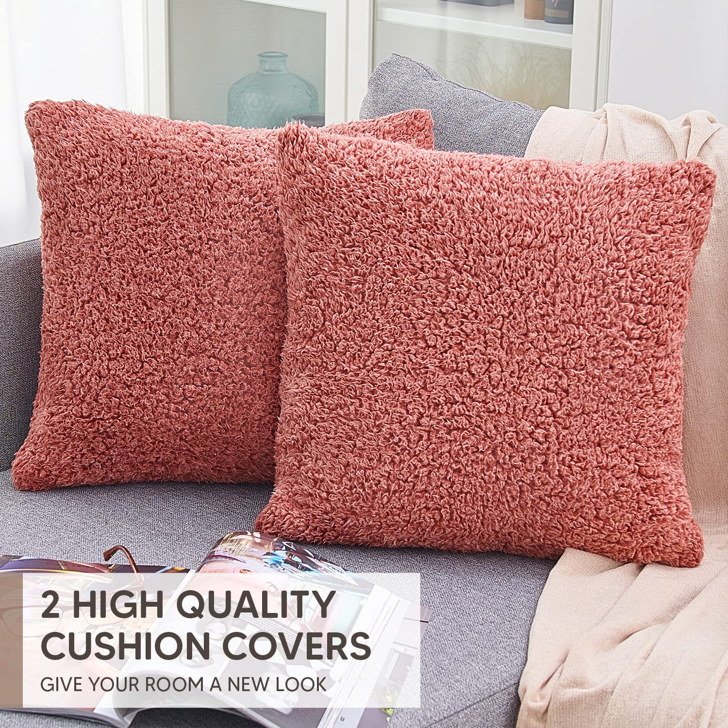 PAULEON - Set di 2 federe per cuscini, 20 x 20 cm, colore: Panna e Bianco, in fibra soffice, federe decorative per cuscini, perfette per divano, letto, cuscini accento