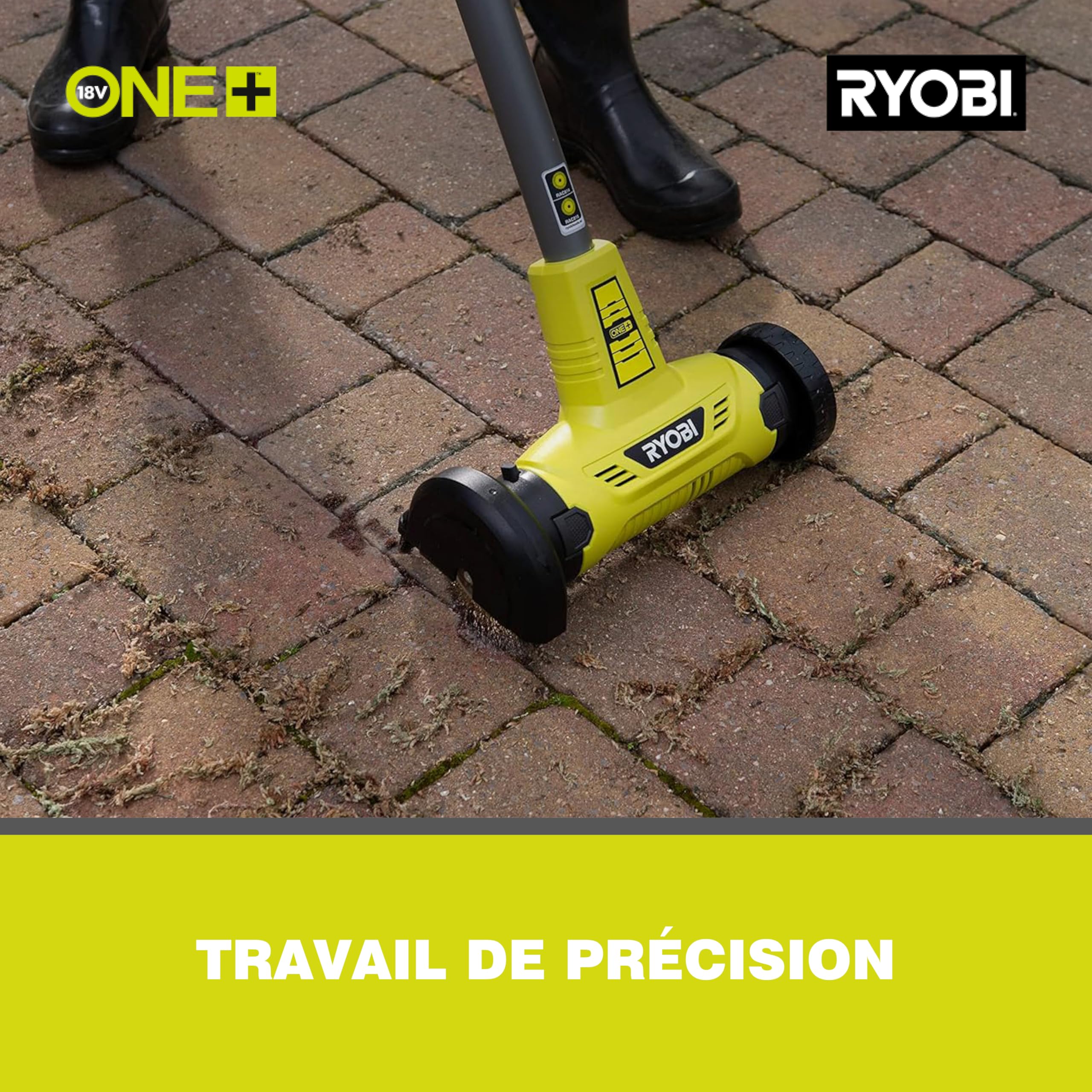 RYOBI - Nettoyeur de Joint 18V One+ RY18PCA-0 – Brosse Rotative métalique 11,5cm, Nettoyage Efficace Terrasse, Pierre, Escalier, Carrelage – Batterie Non Incluse