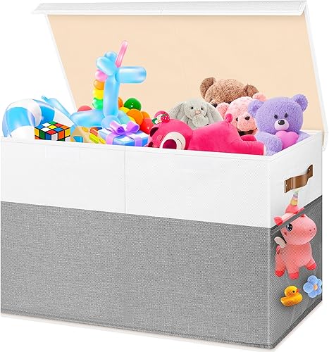 Caja de juguetes grande, caja de almacenamiento plegable y resistente con tapas, organizador de almacenamiento de baúl de juguetes para niños, cajas