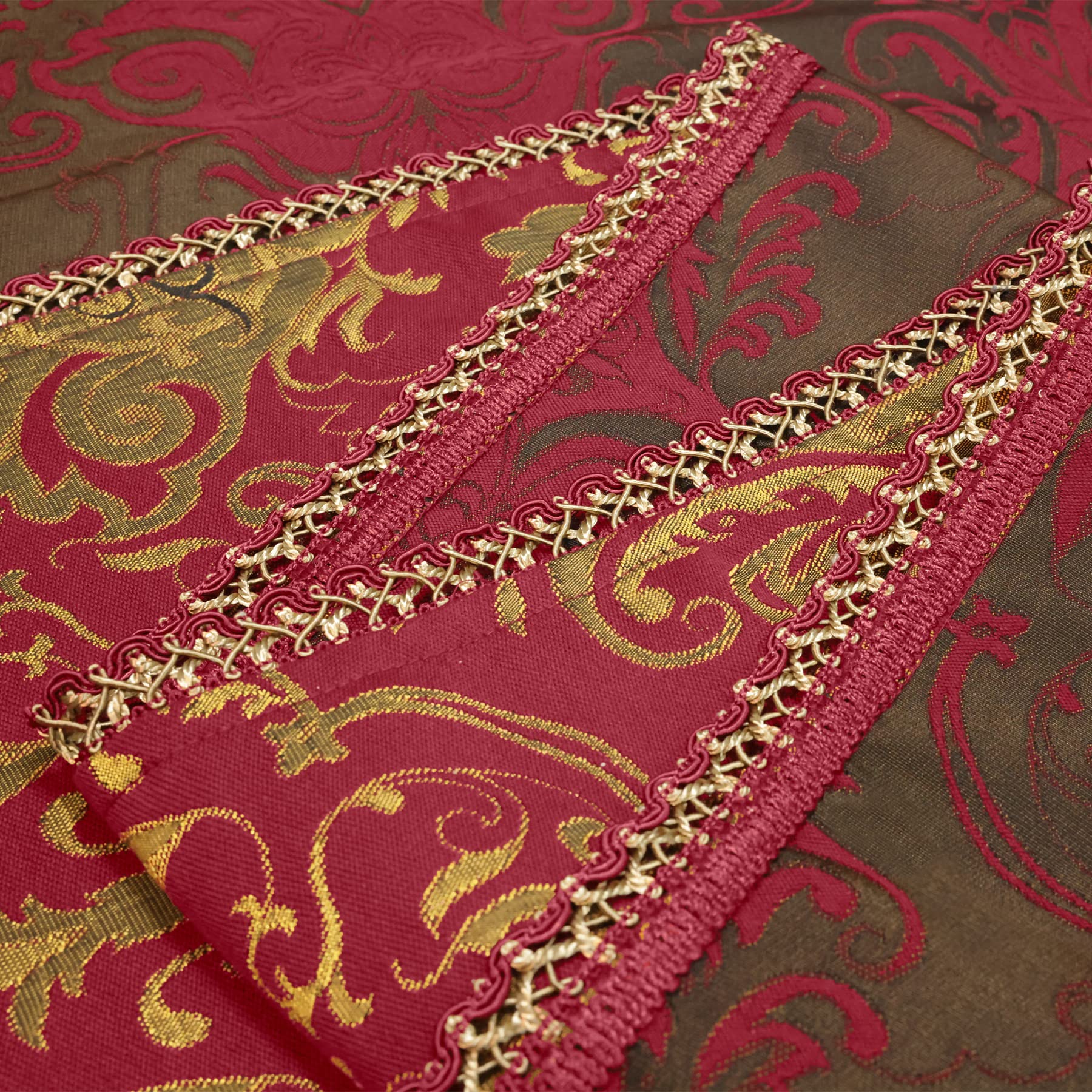 Tovaglia Damascata con Nappe, Tovaglia Rettangolare Decorativa, Copritavolo per Tavolo da Pranzo Cucina Soggiorno Festa (140x200cm, Rosso)