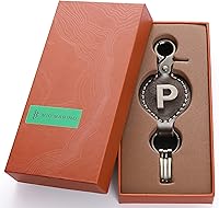 Vista 5 de Leather Keychain For Men, Single Letter Alphabet with Easy Clasp