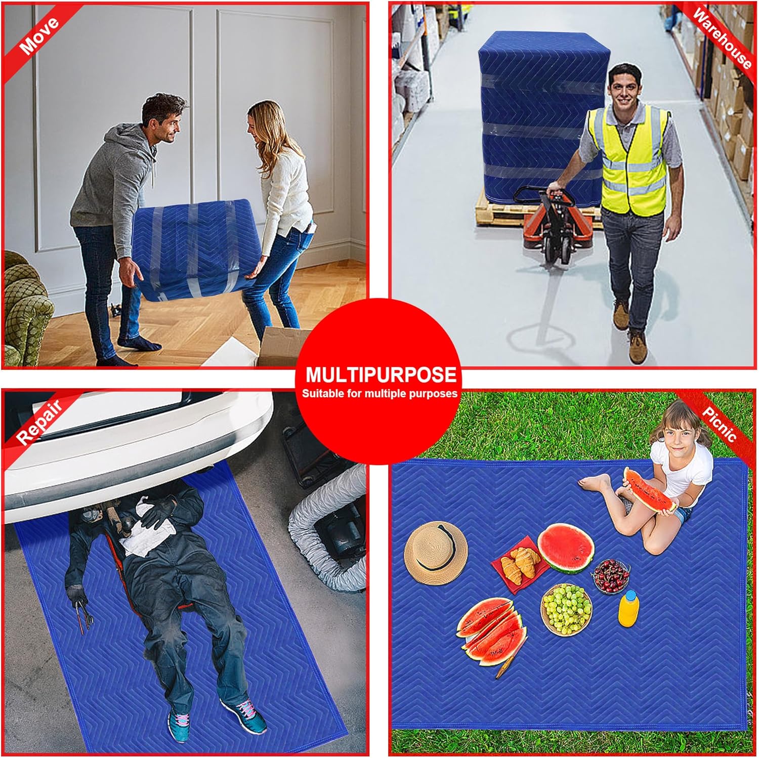 2 Pcs Moving Blankets, 40 x 72 inches Heavy Duty Packing Blankets for Protecting Furniture Professional Quilted Shipping Furniture Pads, Padded Mover Blankets (Blue)