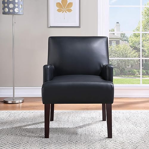 Miniatura 2 de OSP Home Furnishings Main Street - Silla tapizada para invitados con detalles de acabado espresso, piel sintética negra