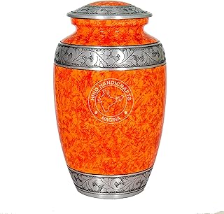 Hind Handicrafts Sunset Orange Adult Cremation Urn for Human Ashes - Adult Funeral Urn Handcrafted - Large Burial Urn for Human Ashes (7.5