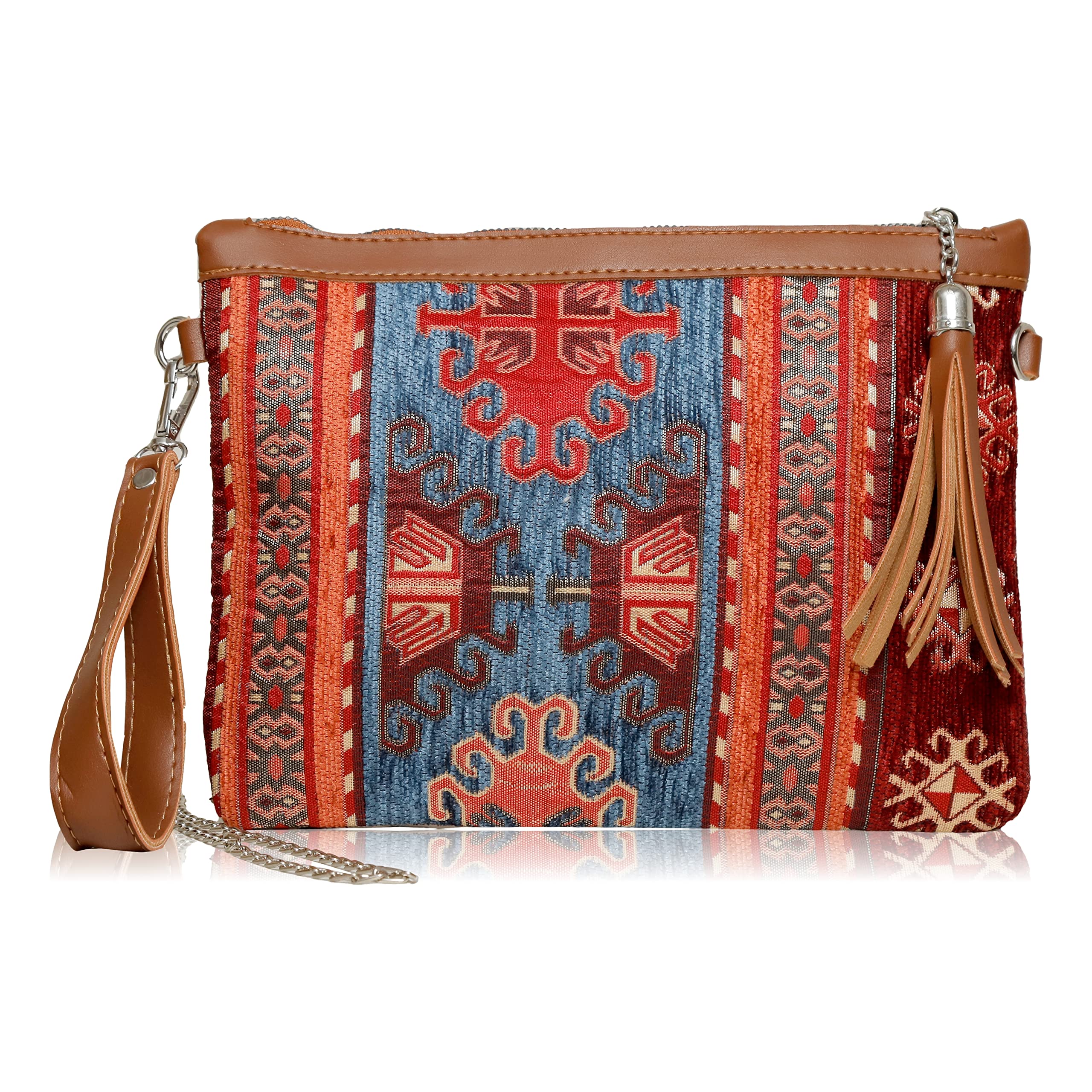 Otto Fashion Ethnic Clutch Bag Handmade organic recyclable fabric, ethnic print, Leather handle (elcnt1mdl1vr3)