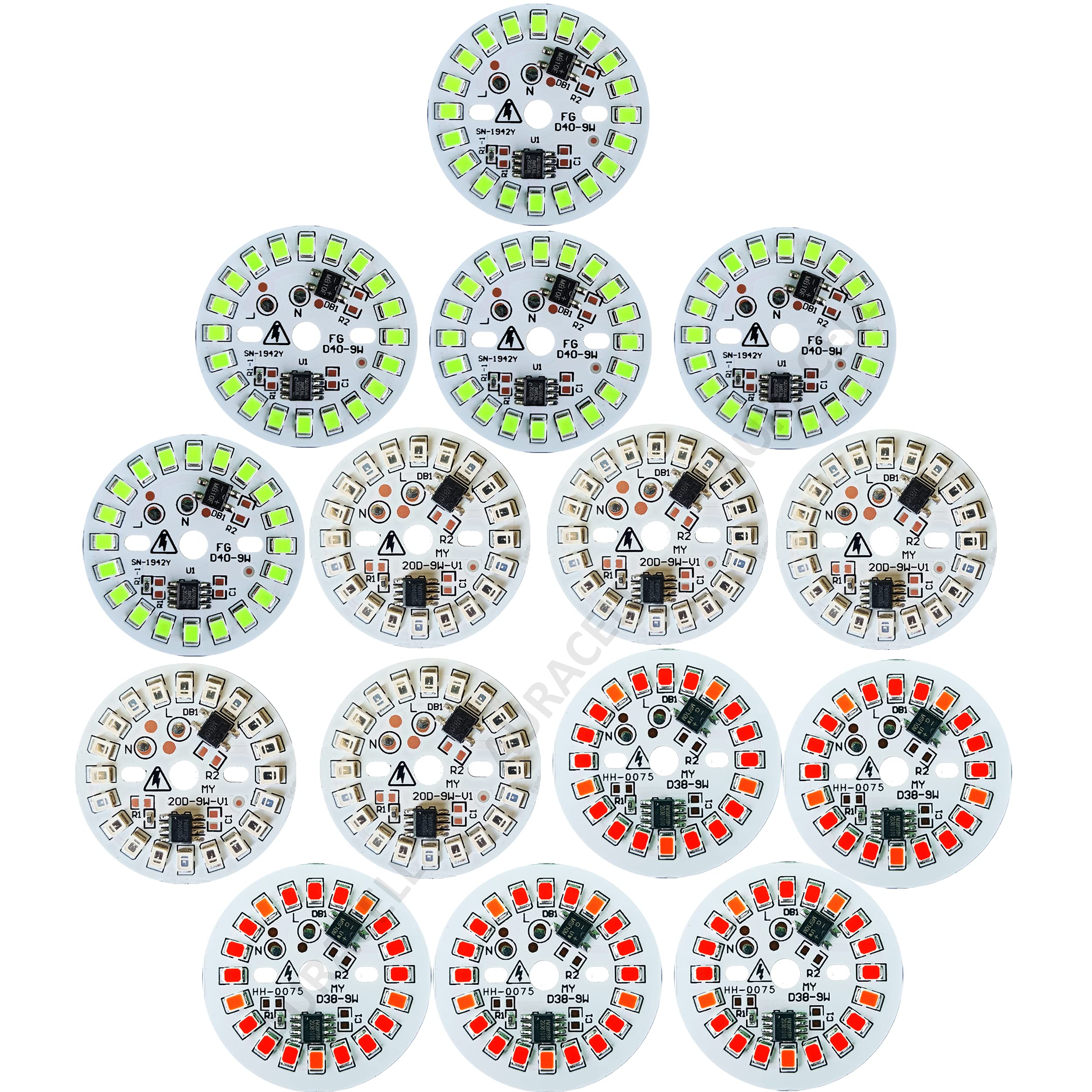 AURACELL 15 Pcs Red Blue Green Color Combo 9 watt Led Bulb DOB MCPCB(Direct on Board) Raw Material - 5Pcs each Color