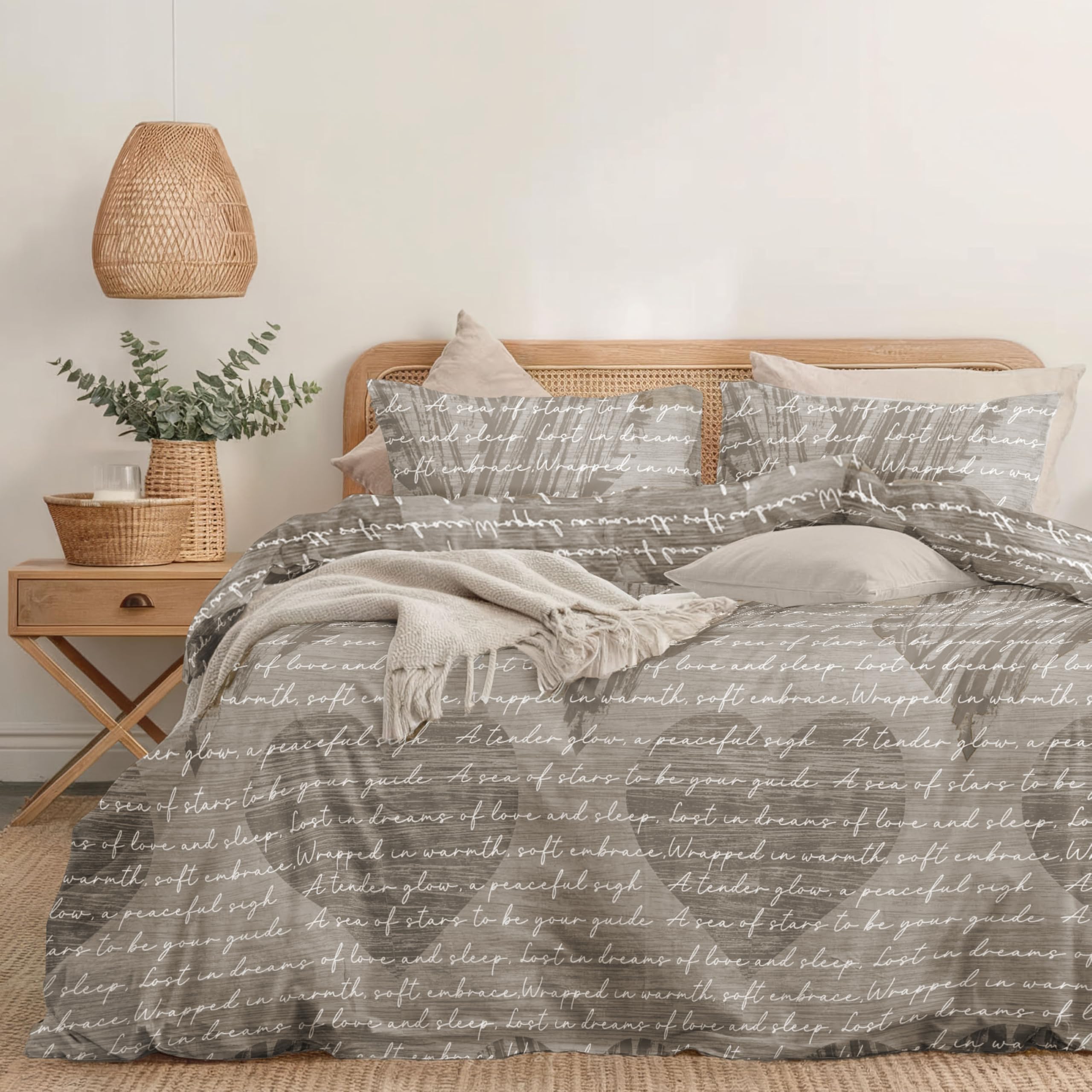 Dreamzie Bettwäsche Set 200x200 cm mit 2 Kissenbezügen 80x80 cm – Herztext-Muster – Bettwäsche für Erwachsene aus 100% Mikrofaser – Oeko-Tex Zertifiziert – Ohne Schadstoffe