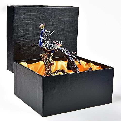 Miniatura 6 de KALIFANO Joyero de pavo real en rama con cristales de Swarovski y piedras preciosas hechas para almacenamiento y organización, aretes hechos a mano,