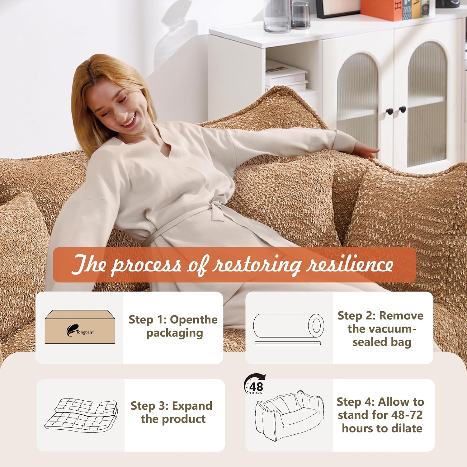 73" Giant Big Bean Bag Chairs for Adults Bean Bag Chair with Armrest Comfortable Square Lazy Sofas Foam Loveseat Sofa with Handle for Living Room,Bedroom,Apartment (Coffee, Love Seat)