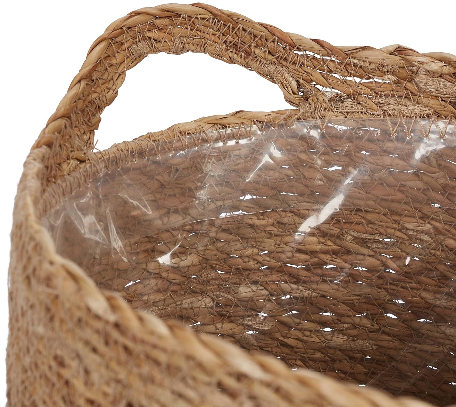 Relaxdays Set of 3 Flower Pot Seagrass in 3 Sizes, Plants & Herbs, Lined with Plastic Foil, Round, Natural, Fibre, 24.5 x 25.5 cm