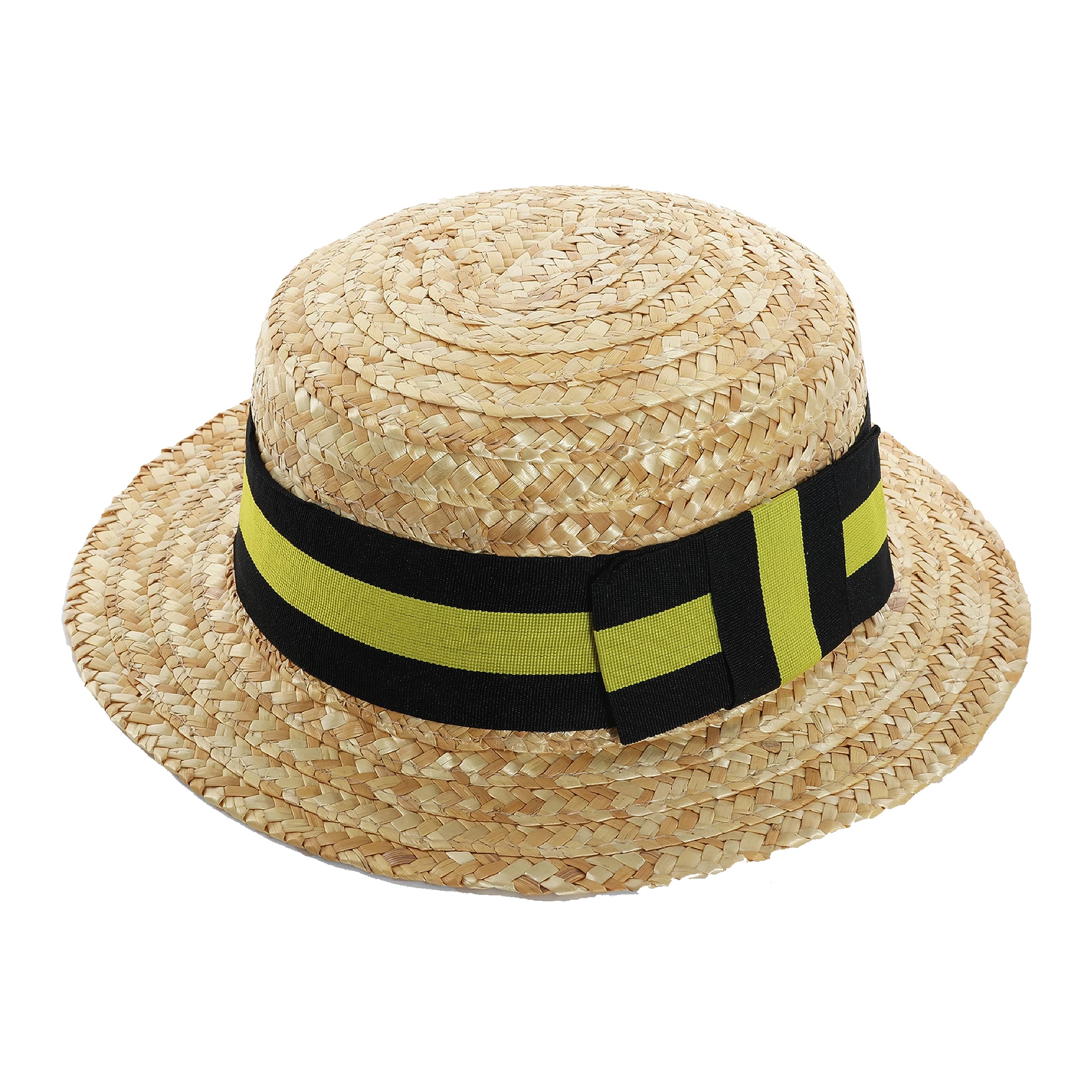Adults Straw Boater Hat - Lightweight, Woven Straw Hat With Black and Yellow Striped Band - Perfect for Any Fancy Dress Party