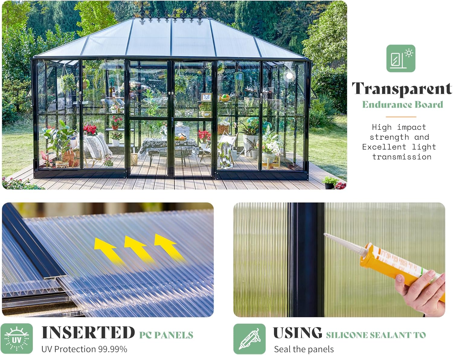 Greenhouse panel installation and sealing