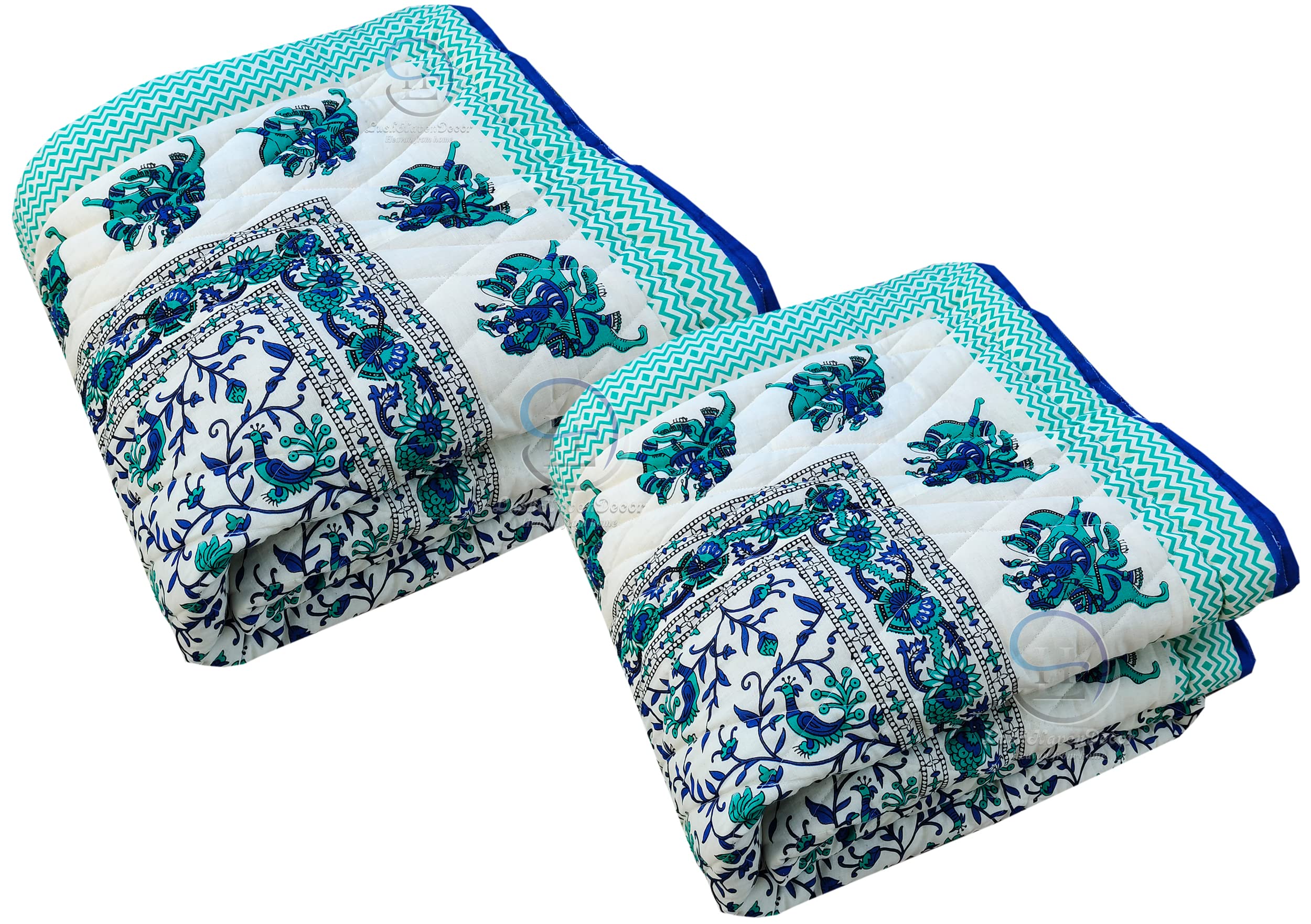 LushHavenDecor 400 TC Single Bed Jaipuri Razai Pure Cotton Jaipuri Rajai Ac Quilt for All Season Soft Breathable Rajasthani Cotton Quilt Comforter 55 x 85 inch Sky Blue Booti Pack 2