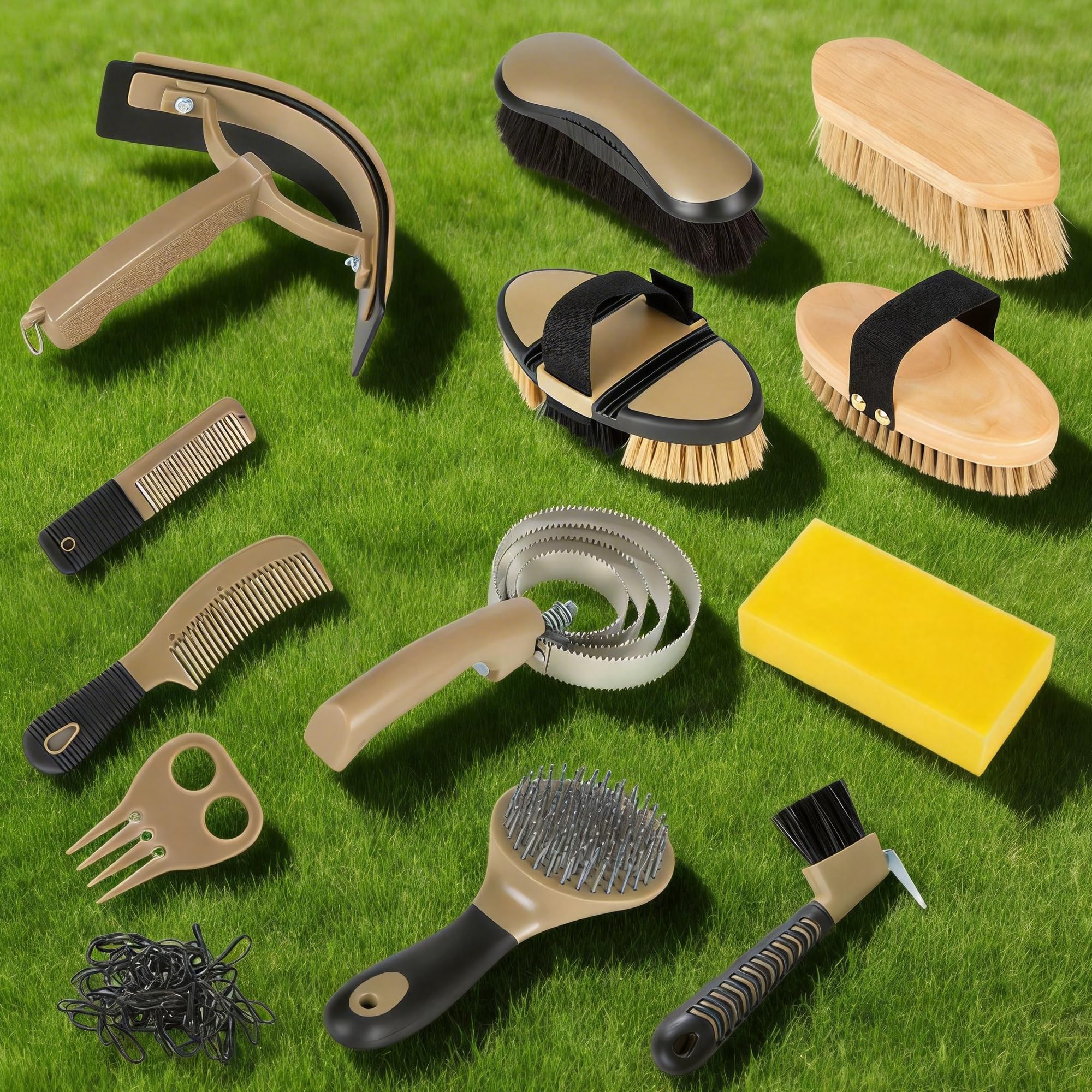 Kit per la toelettatura dei cavalli, set professionale 14 in 1 per toelettatura e cura, con spazzole per cavallo, pettine per curry, plettro per zoccoli e borsa portaoggetti impermeabile per brillare