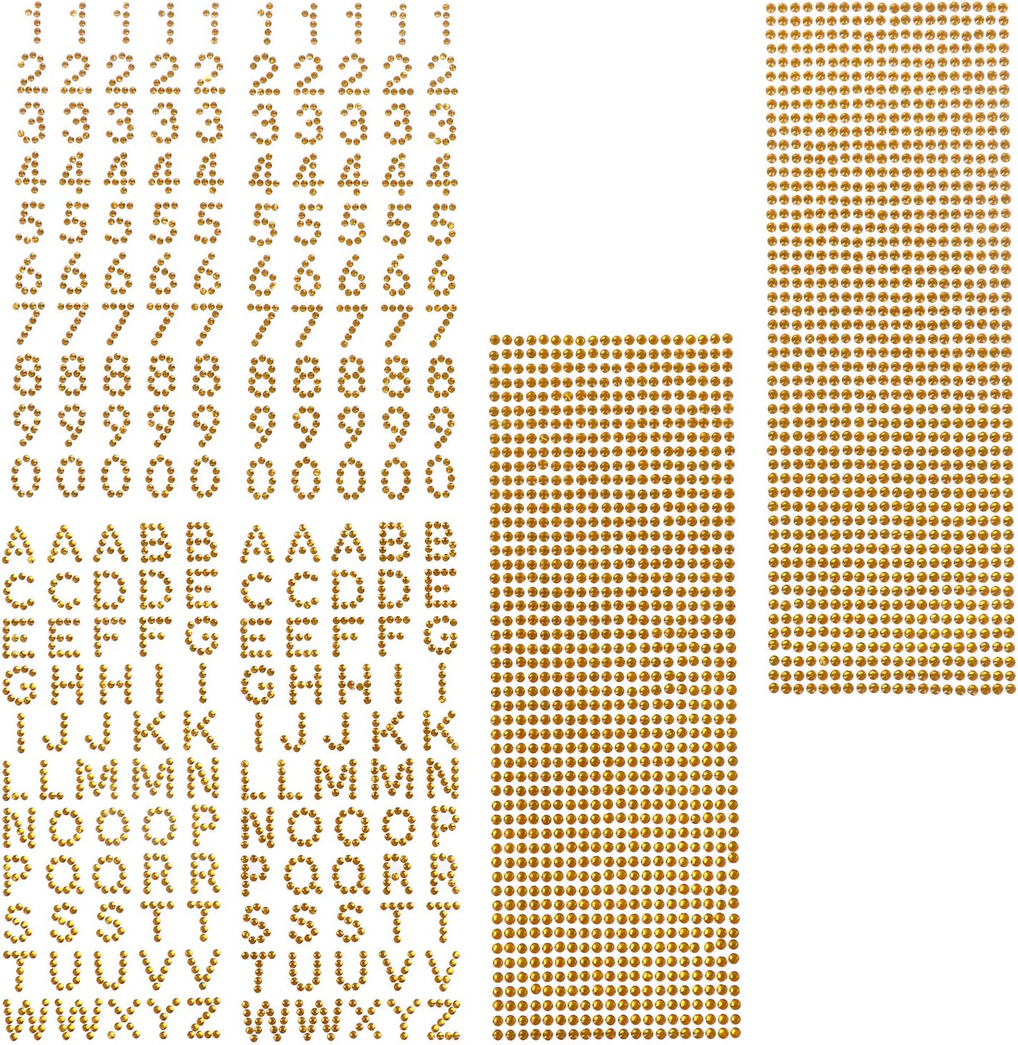 6 Sheets Self-Adhesive Rhinestone Bling Sticker Glitter Alphabet Letter Number Stickers and Crystal Gems Border Stickers for Other DIY Craft (Gold)