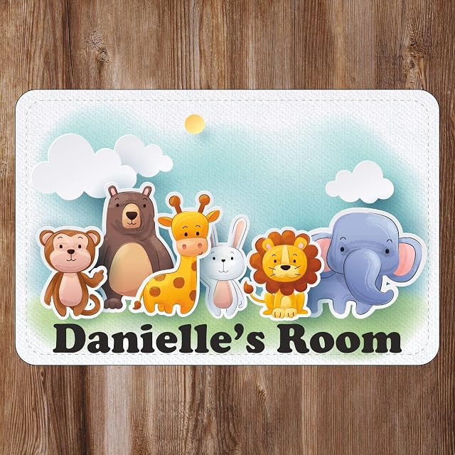 Precision Designs Cute Baby Animals Kids Bedroom Door Sign Personalised For You - Any Name! Door Plaque,Girls/Boys,Nursery,Decor,Kids Room,Animals