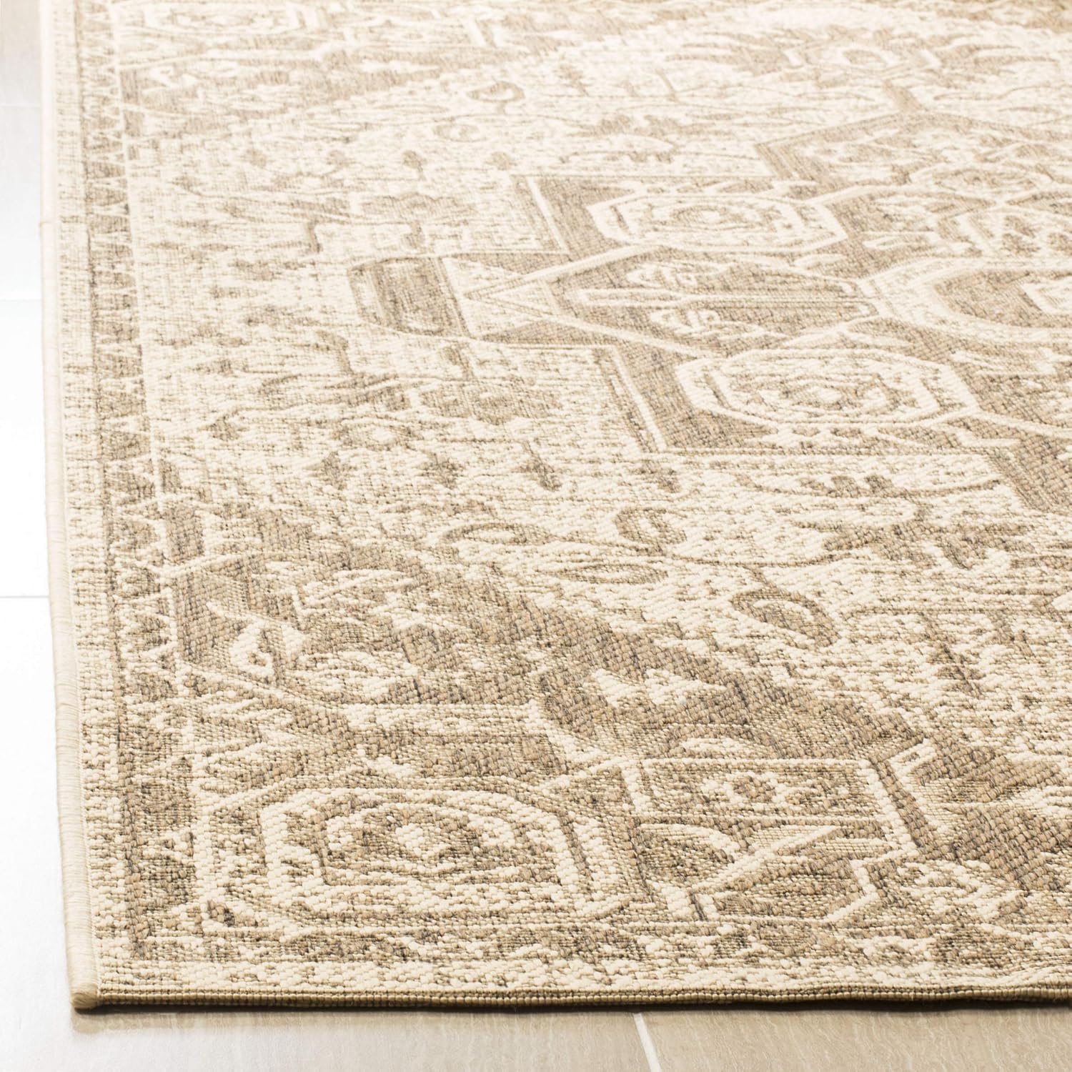 SAFAVIEH Washable Rug Outdoor Linden Collection - 2'2" x 6' Runner, Beige & Cream, Non-Shedding & Easy to Clean, Ideal for Patio, Backyard, Mudroom (LND138B)