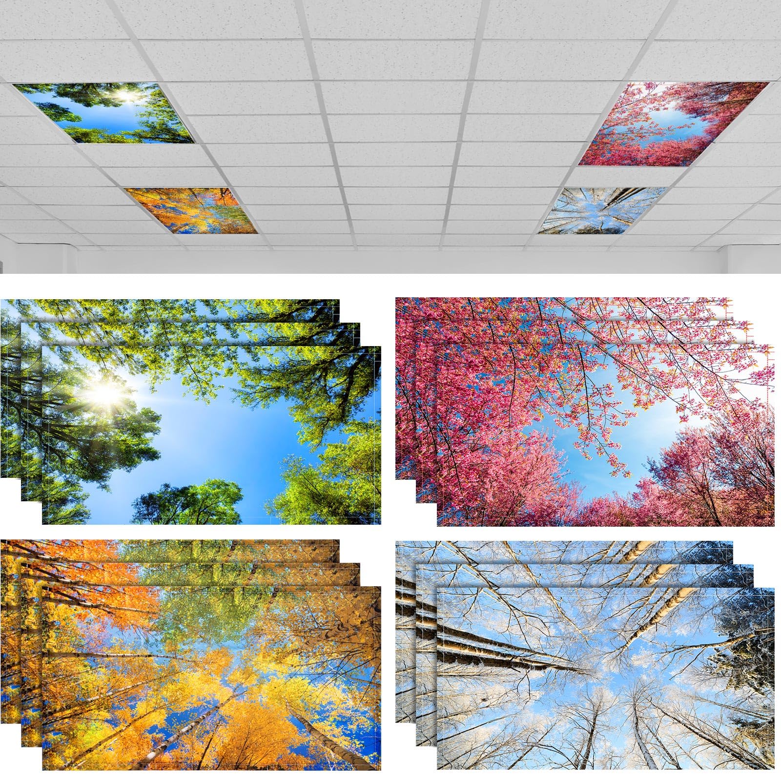 Hortsun 12 Pcs Classroom Fluorescent Light Covers Bulk, Seasons Forest