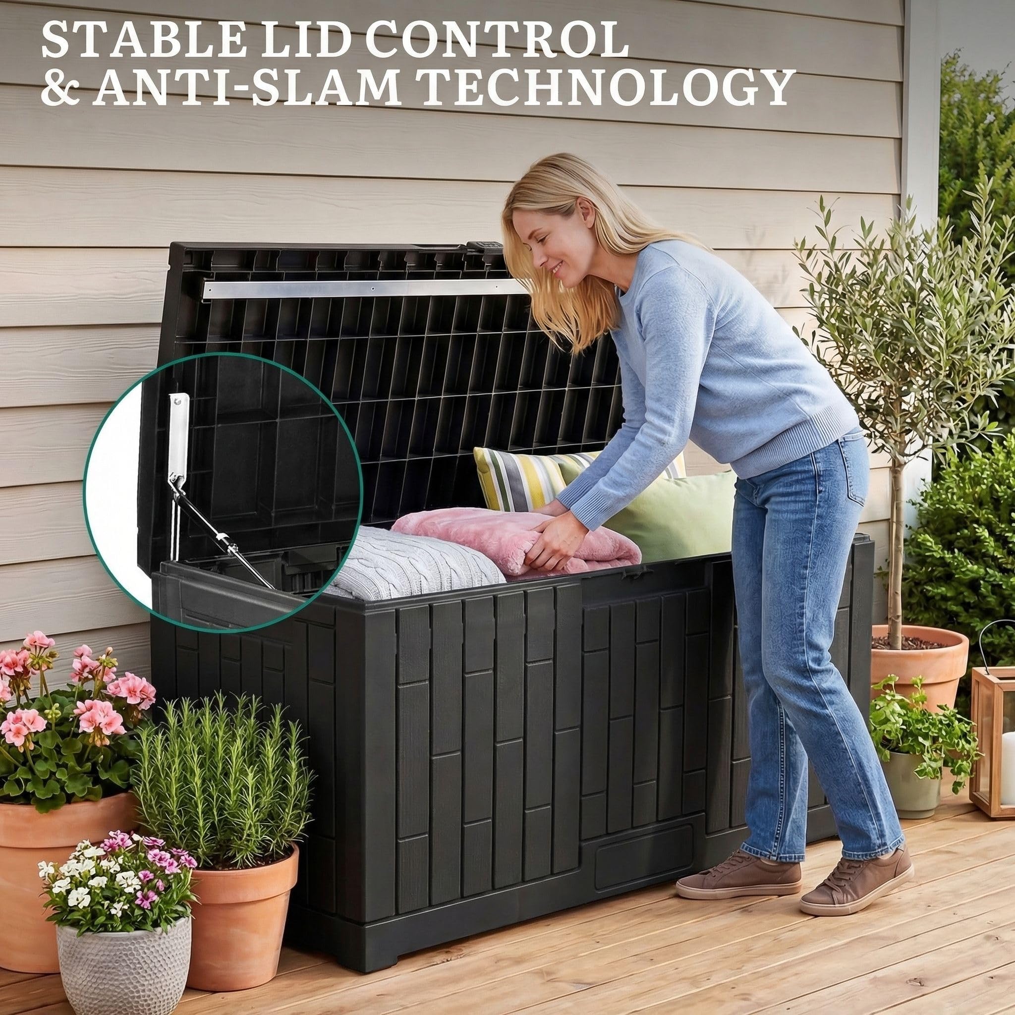 YITAHOME Arcón de Ordenación Exterior de 450L, Gran Resina Caja de Almacenaje de Jardín para Cojines de Exterior, Material de Piscina