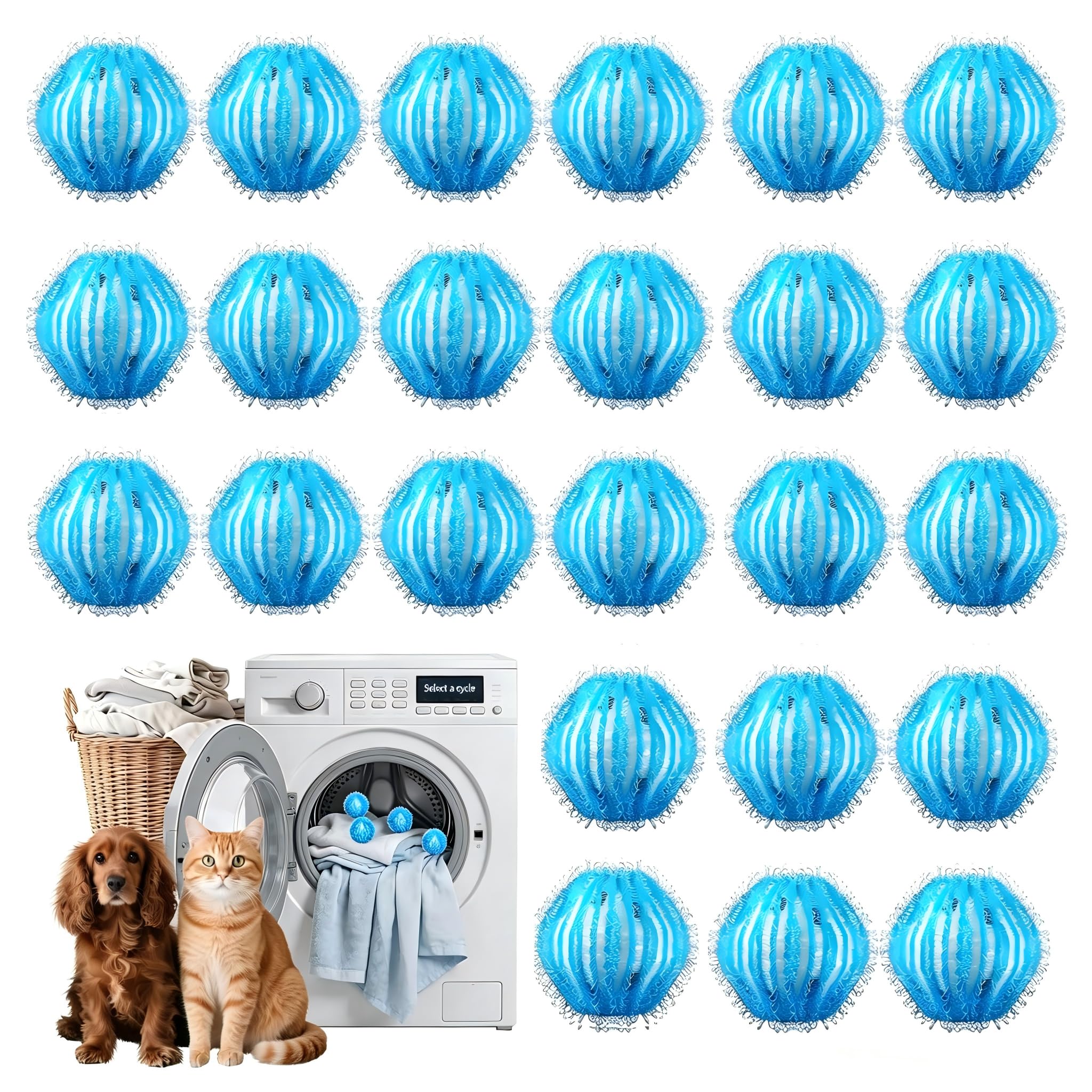Xiaojlhong Blue 24Pcs Pet Hair Remover Laundry Balls, Reusable Lint Catcher Washing Machine