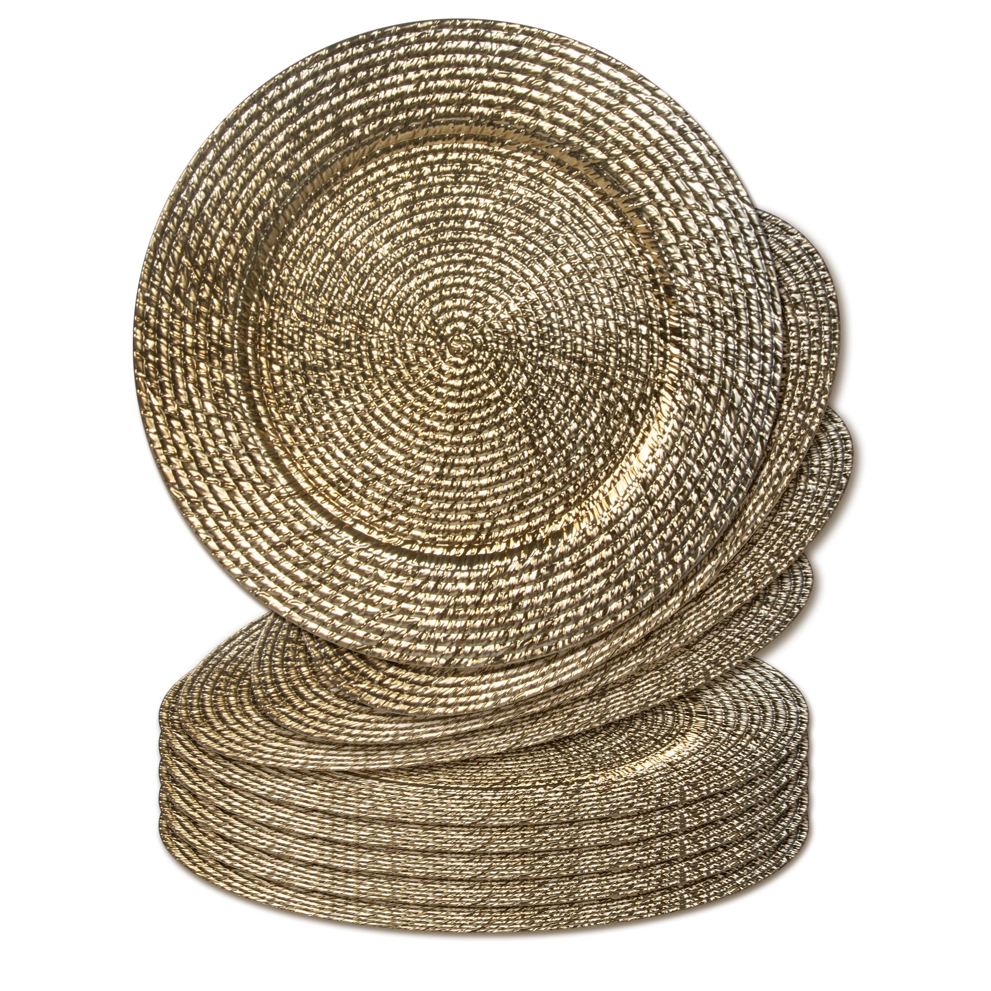 Ourcre8 50 Pcs Unique Gold Charger Plates Bulk. Design Elegant Decorative Plates for Dinner, Perfect for Weddings, Baby Showers and Graduations. 13 In Table Decor for Rustic and Modern Themes.