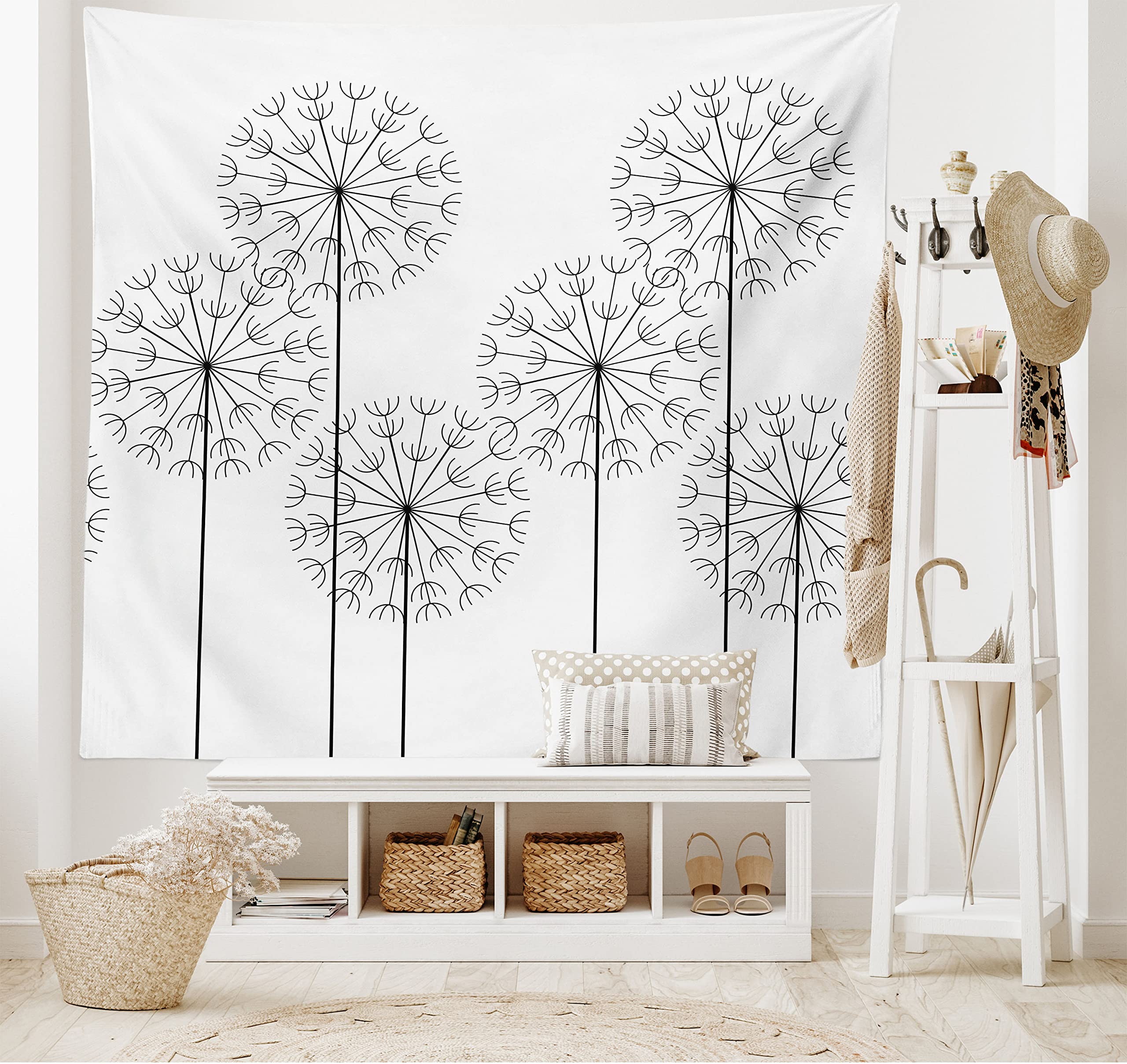 Ambesonne Floral Tapestry, Modern Hand Drawn Digital Flower Dandelions Botanic Plants Nature Artwork Print, Wide Wall Hanging for Bedroom Living Room Dorm, 60