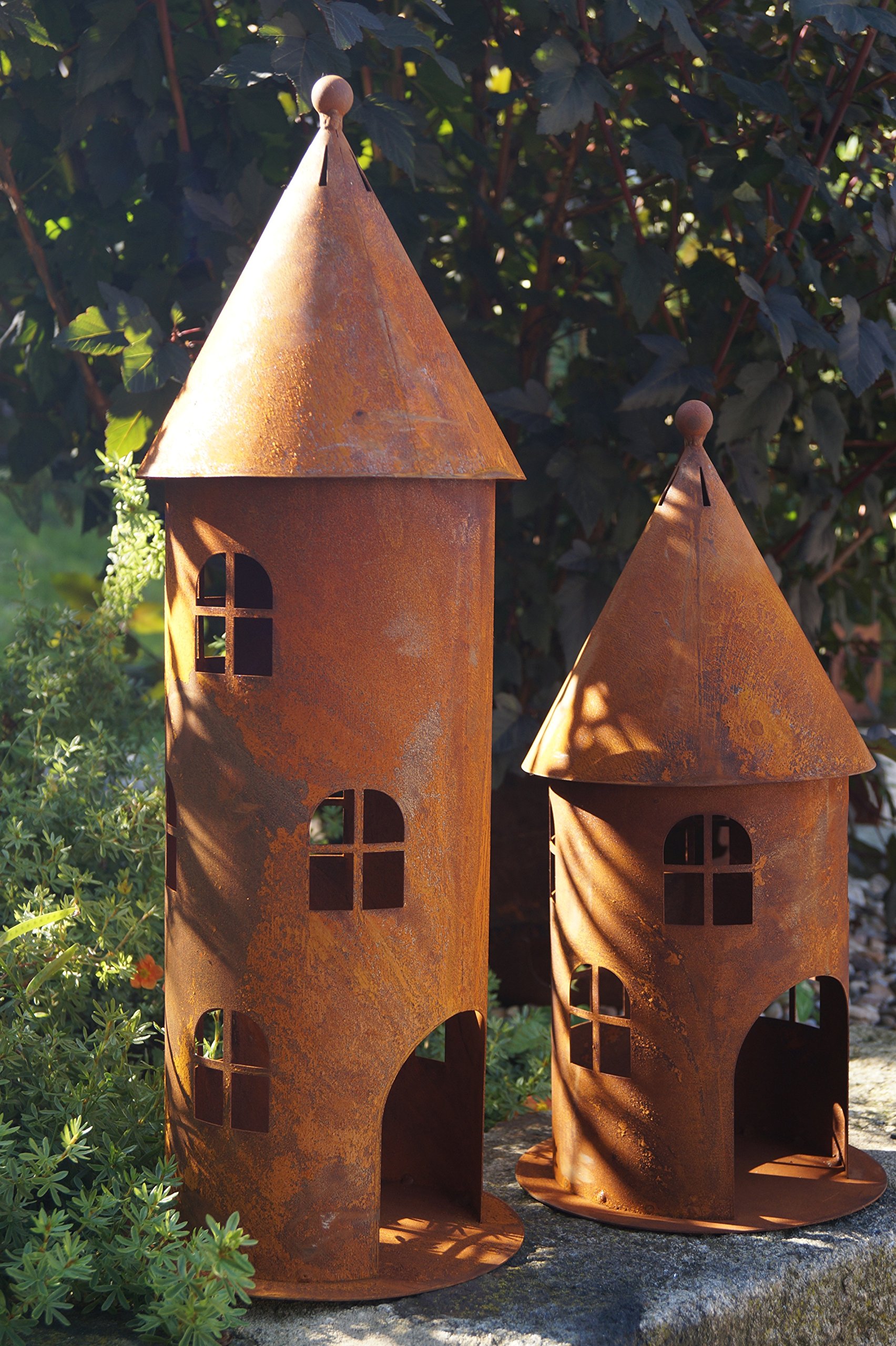 Edelrost Turm klein Höhe 42 cm Gartendekoration Leuchtturm Fenster - 1 Stück Turm klein