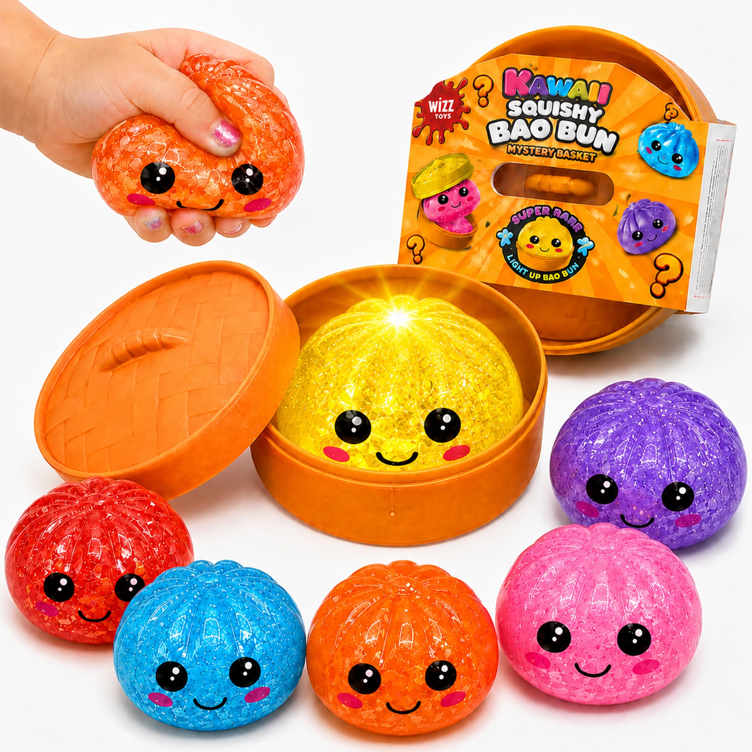 Mini Mystery Surprise Dumpling Toy 5cm - 3x Random Glitter Squishy Bao Bun Slow Rebound, Super Rare Light up Dumpling, Portable Anti Anxiety Toys for Kids Age 3+
