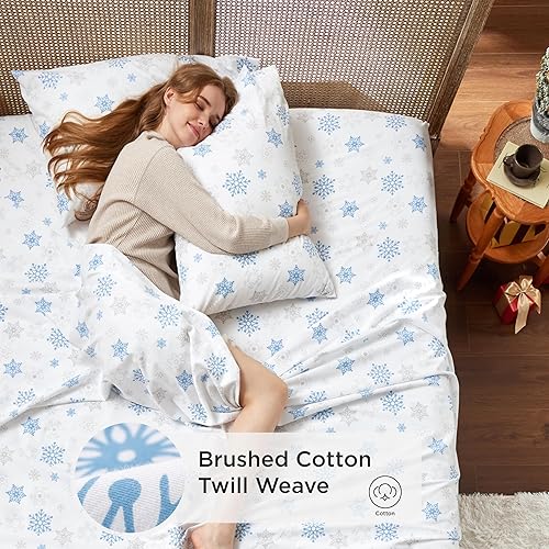 Miniatura 2 de Bedsure Sábanas de franela cepillada tamaño Queen, sábanas 100% algodón para cama tamaño Queen, sábanas de Navidad suaves y cálidas, 4 piezas de