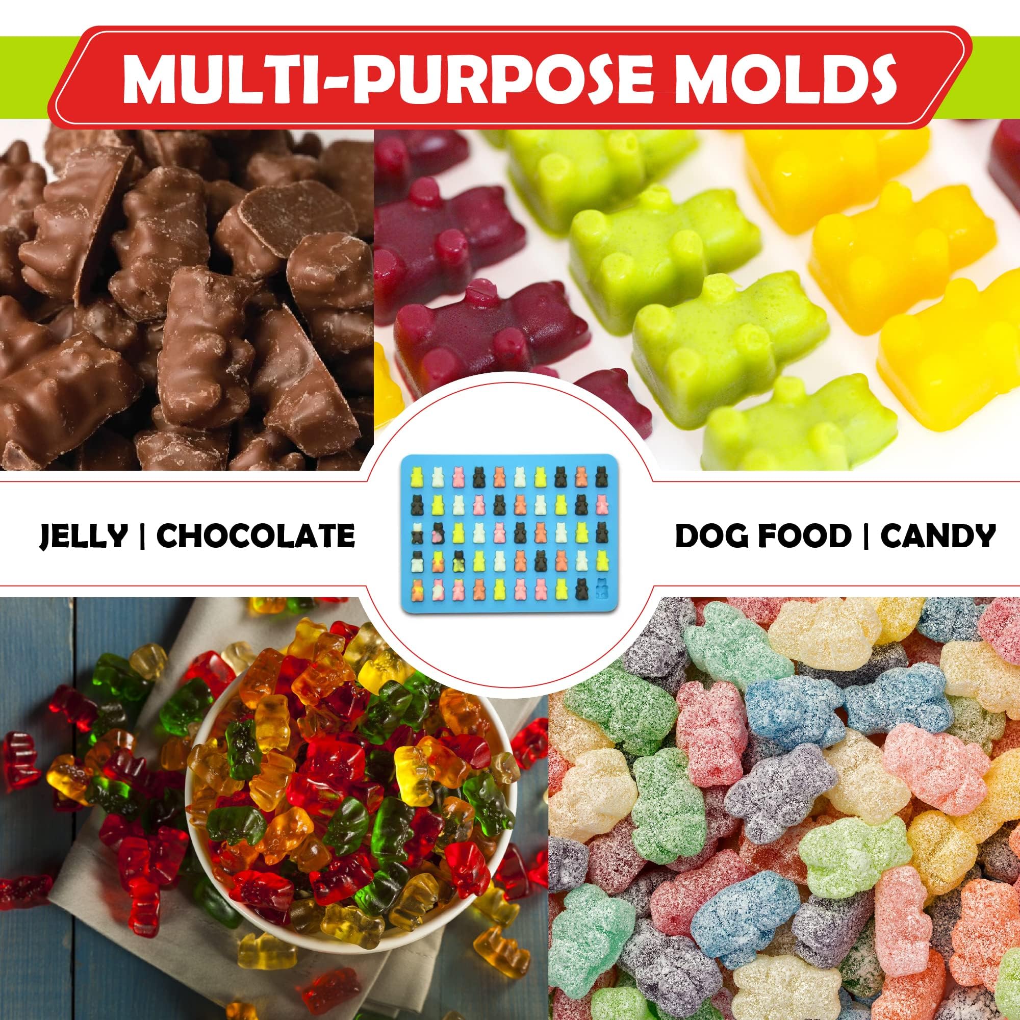 Moldes de silicona para caramelos, juego de 4 bandejas de oso de goma con cuentagotas, divertidos osos de goma con moldes de silicona antiadherentes, moldes de silicona perfectos para
