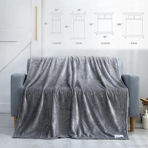 Miniatura 2 de Manta gris de franela con patrón semicircular, suave, esponjosa, de felpa y cálida para cama, sofá, camping