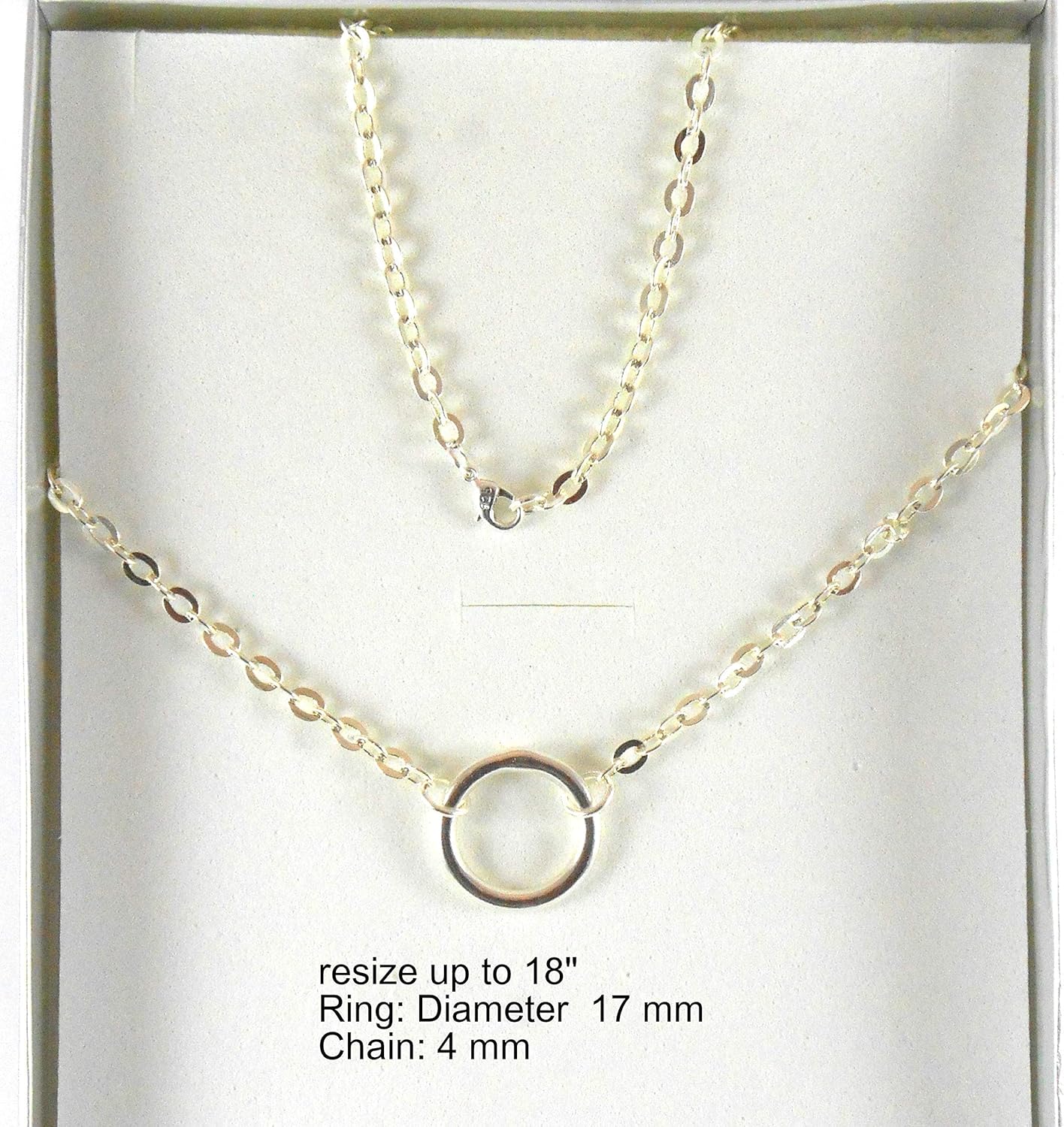 Small Silver Day Collar Choker O Ring Unisex Necklace Circle Eternity Charm pure plated for Men Women Teenager Gift light and delicate resize up to 18 Inches