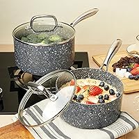 Vista 6 de Saucepan Set, Nonstick 2Qt & 3Qt Sauce Pans with Lids, Small Pot with Lid - Natural Granite, Grey