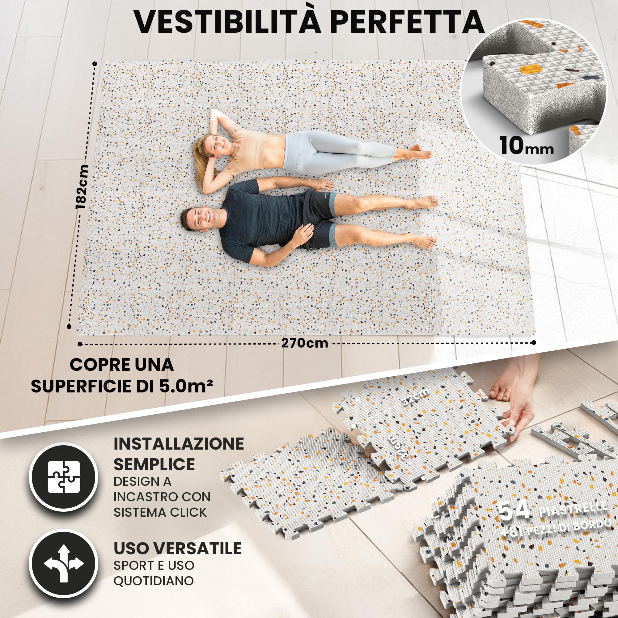 bemaxx Tappeto Palestra Tappetino Fitness da Ginnastica a Puzzle EVA | Pavimento Protettivo Incastro Tatami Allenamento Protezione Sport, Materassino Mattonella Pavimentazione per Home Gym Manubri