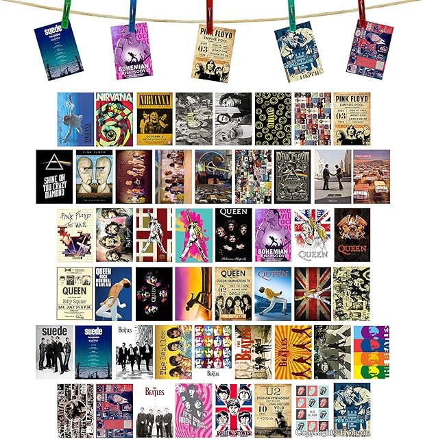 Rock Band Rock Star Rock N Roll Music Poster II 50 PCS Wall Collage Kit Aesthetic Pictures Collage Small Posters Home Dorm Bedroom Wall Decor for Teens and Young Adults 4 X 6 Inch